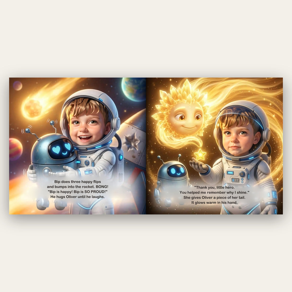 Your Child Goes to Space – Inside the book: your child's name and face in the story
