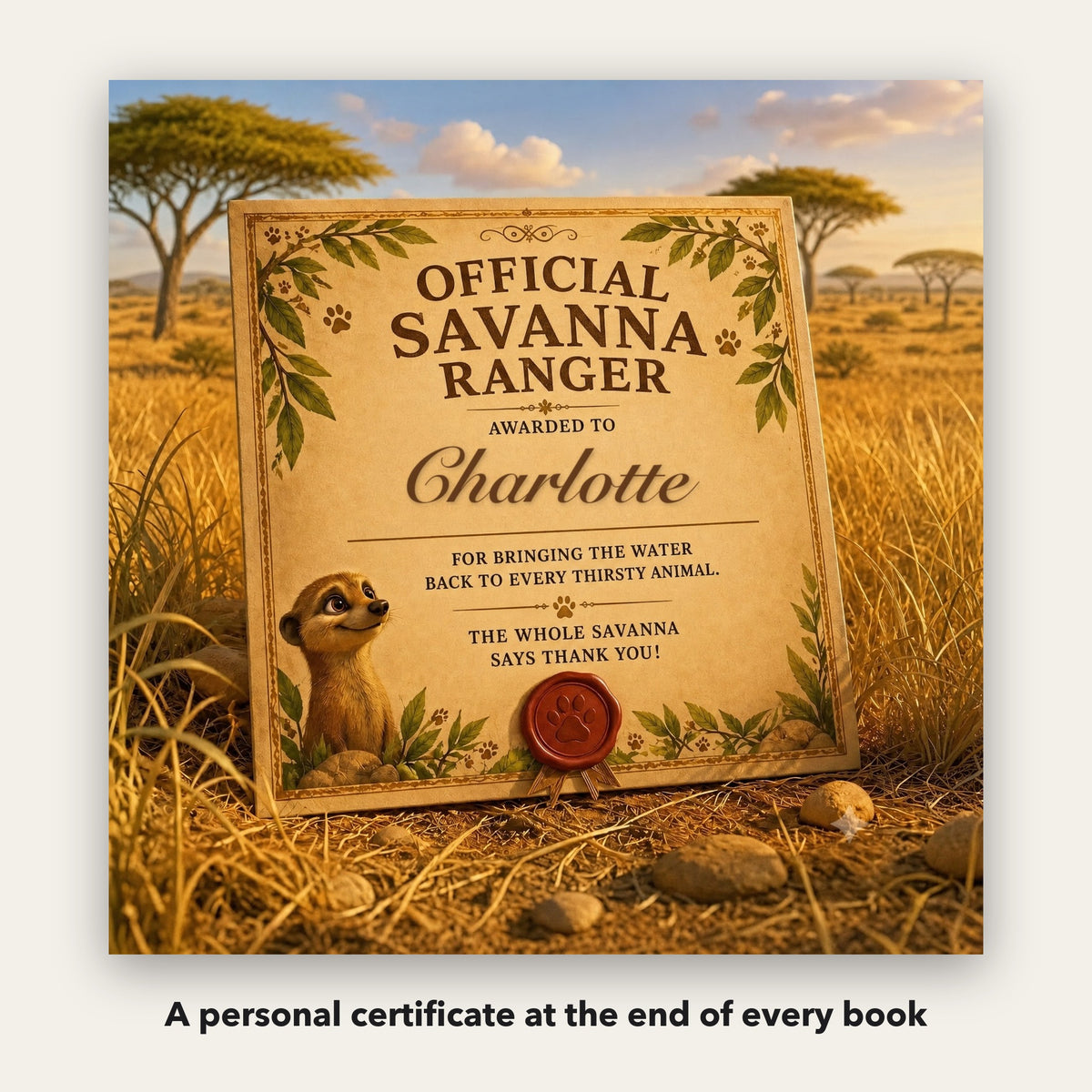 Your Child Saves the Savanna – A personal certificate at the end of the book