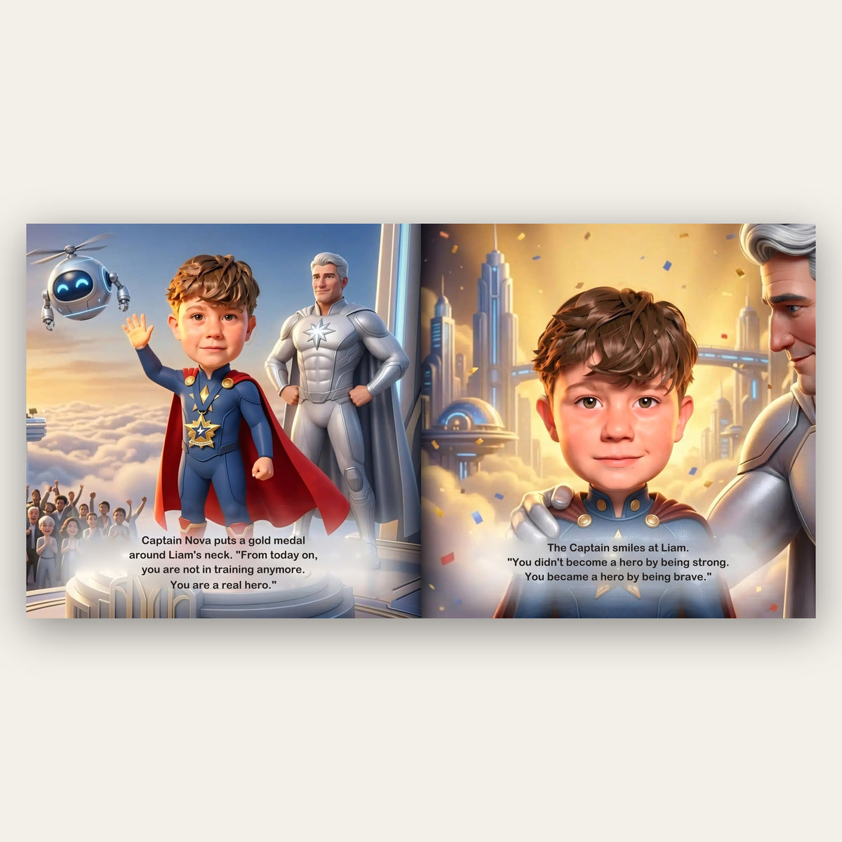 Your Child Becomes a Superhero – Inside the book: your child's name and face in the story