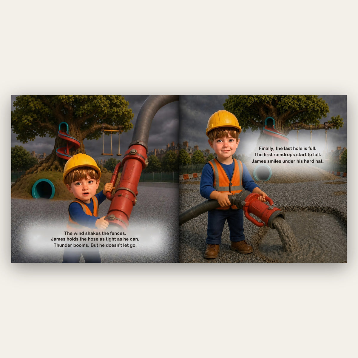 Your Child Builds a Playground – Inside the book: your child's name and face in the story