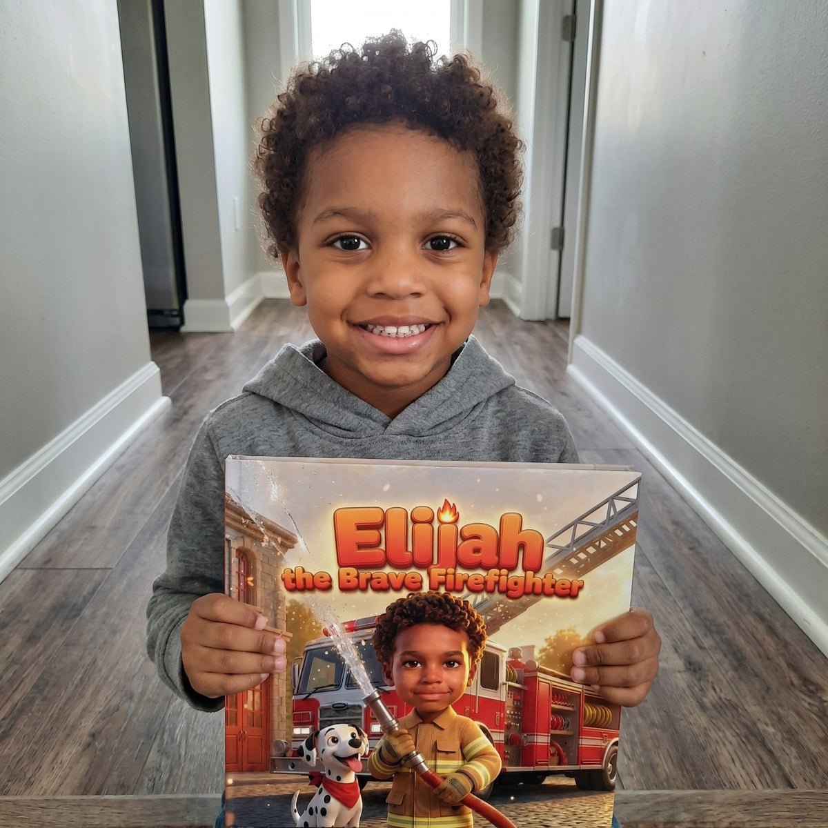 Your Child the Brave Firefighter – A child smiling with their personalized book