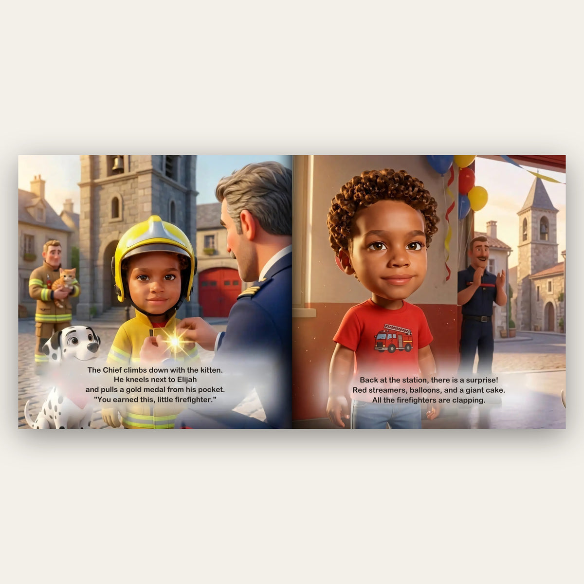 Your Child the Brave Firefighter – Inside the book: your child's name and face in the story