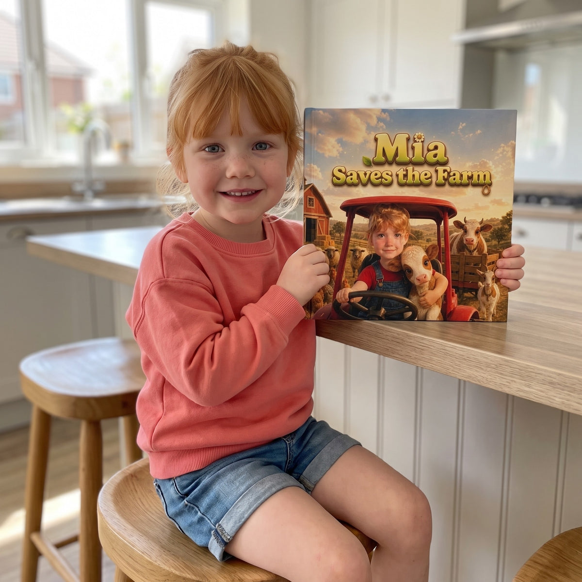 Your Child Saves the Farm – A child smiling with their personalized book