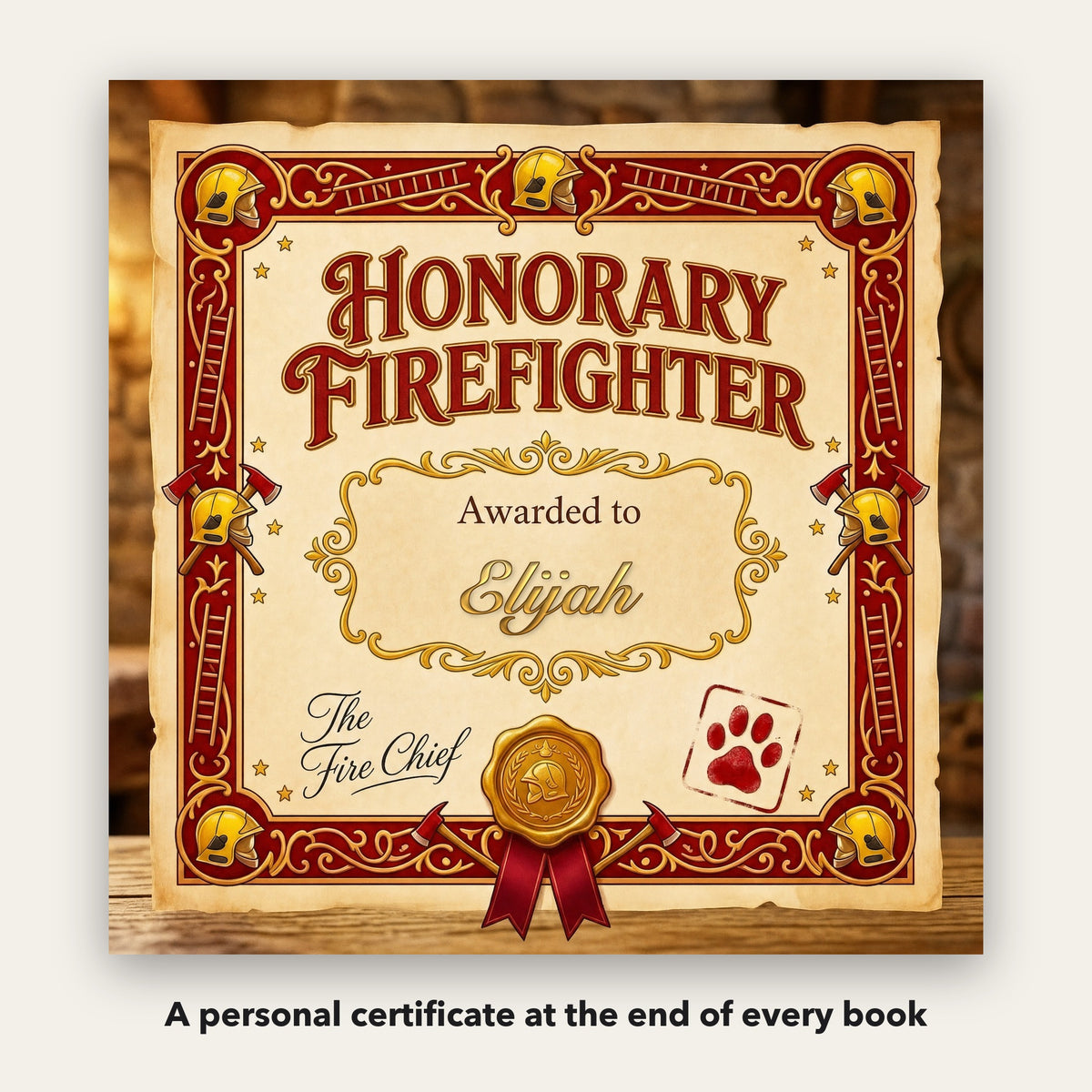 Your Child the Brave Firefighter – A personal certificate at the end of the book