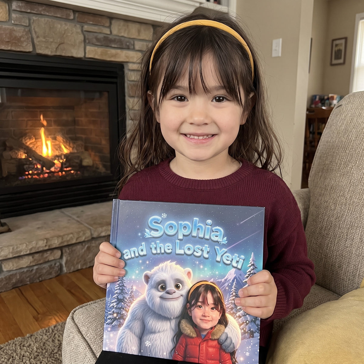 Your Child and the Lost Yeti – A child smiling with their personalized book