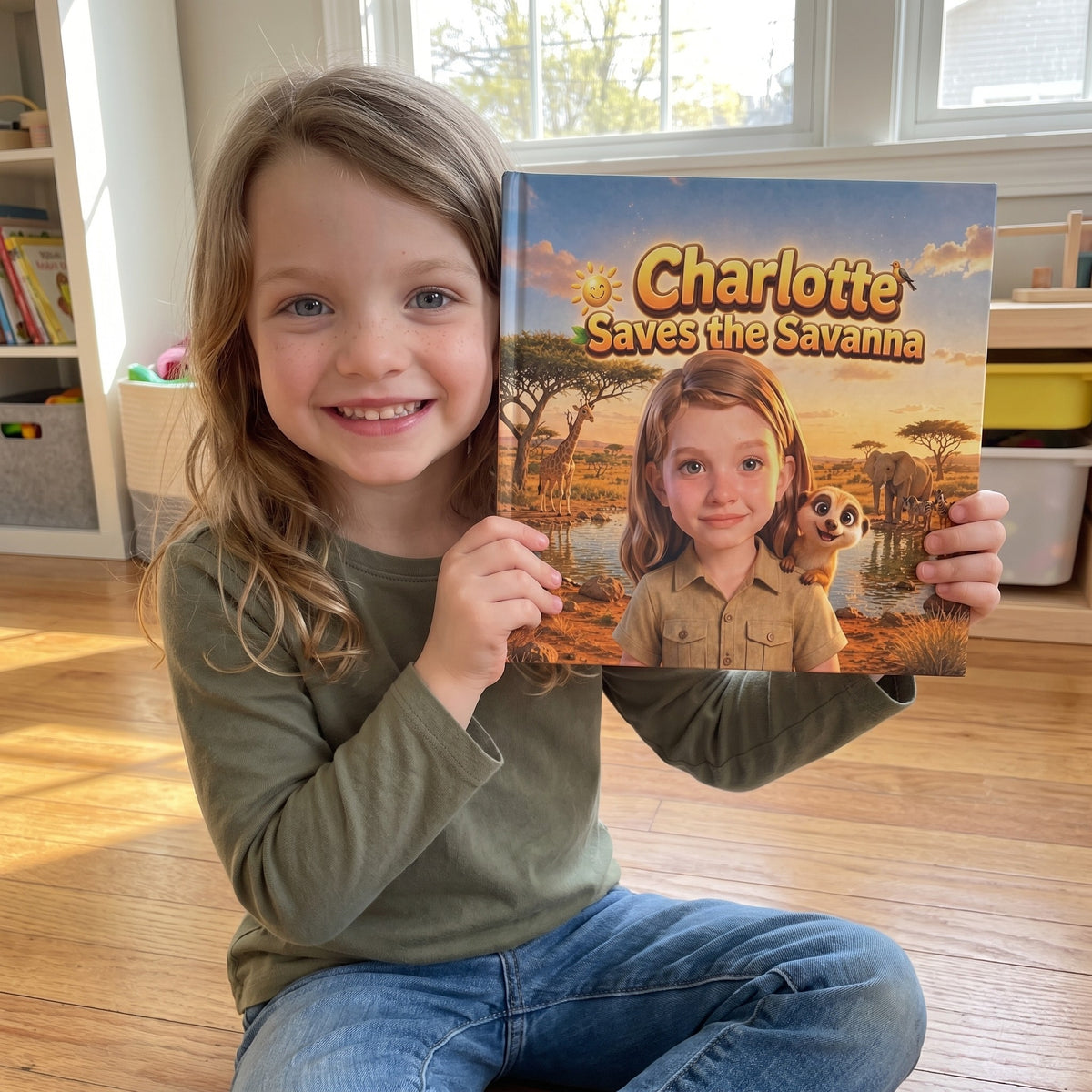 Your Child Saves the Savanna – A child smiling with their personalized book